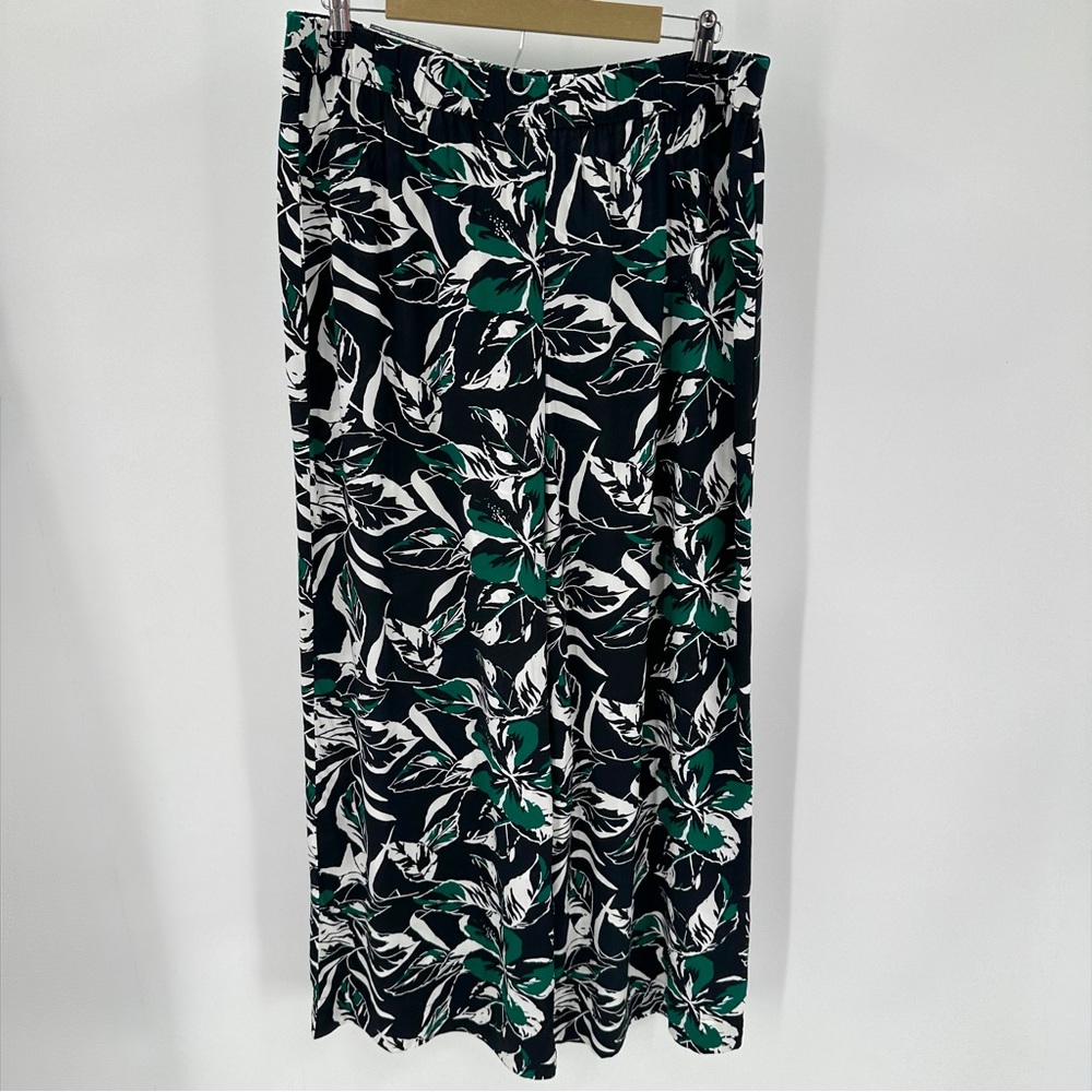 GAP Pants Womens L Palazzo Wide Leg Flowy Pull On Green Black Floral Womens NEW